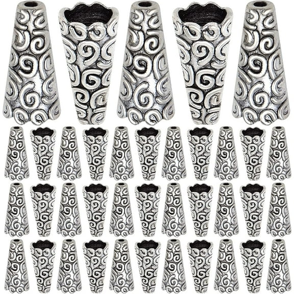 100pcs Silver Alloy Bead Caps Tibetan Style Cone Bead Covers Flower Spacer Bead End Caps Jewelry Findings Accesories for DIY Necklace Earrings Tassel Crafts