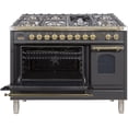 thumbnail image 3 of ILVE Nostalgie 48" NG Metal Double Oven Dual Fuel Range in Matte Graphite/Brass, 3 of 3