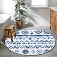thumbnail image 4 of Southwestern Boho Large Area Rugs for Bedroom Living Room, Soft Non Slip Carpet Bedside Rug, Blue Aztec Oriental Abstract Patterns Round Floor Cover Kitchen Accent Rug 3.3' for Dining Room/Office, 4 of 9