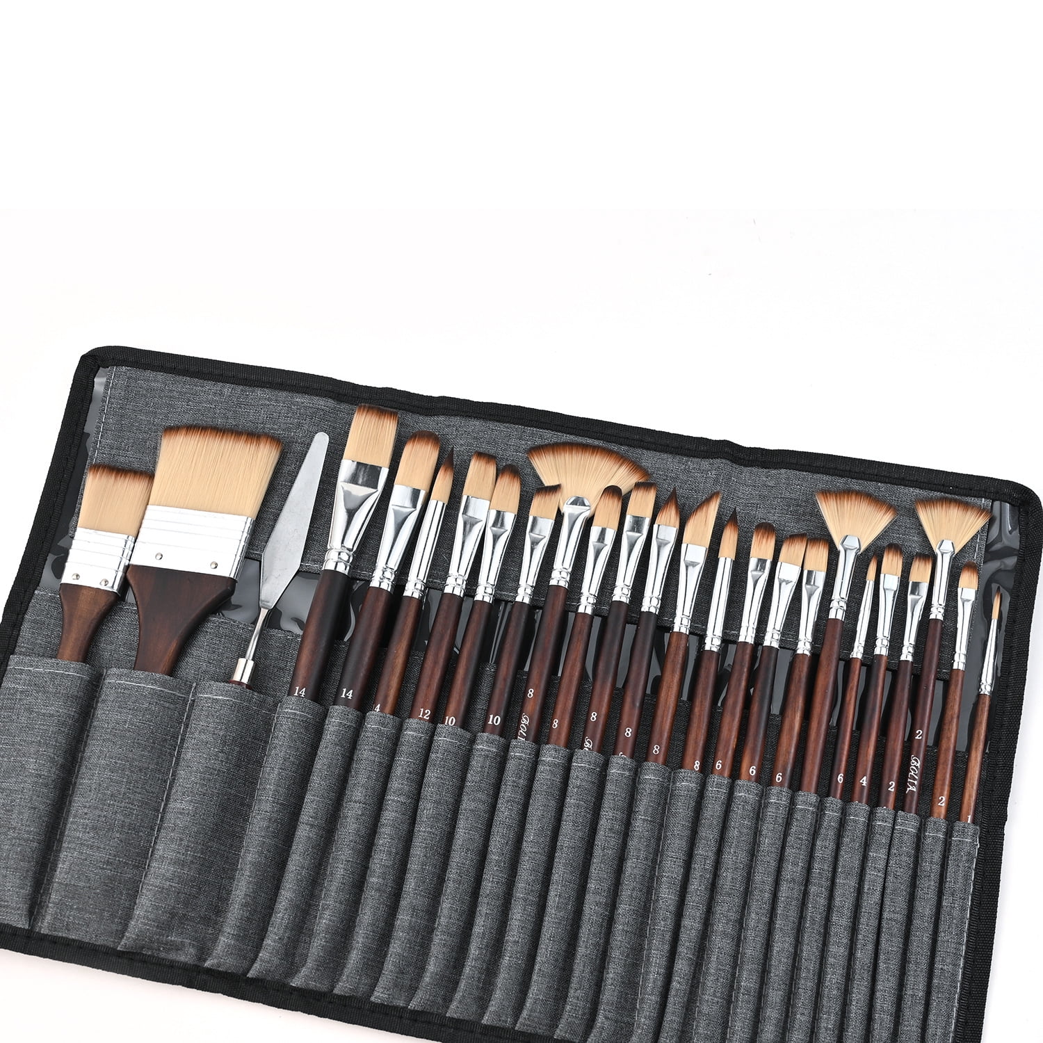 24 Pieces Paint Brushes, Expert Synthetic Nylon Bristles Paint Brush Kit with Palette Knife & Suede Leather Roll, Paint Brushes Set for Oil, Acrylic, Watercolor, Gouache and Detail Paintings