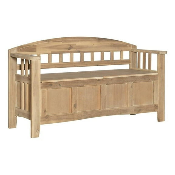 Linon Lottie Entryway Split Seat Storage Bench in Washed Natural Wood