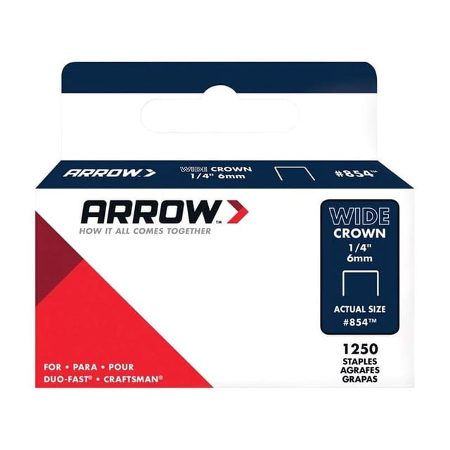 Staples Arrow Fastener 854, corona ancha, 1250 unidades, patas de 6 mm