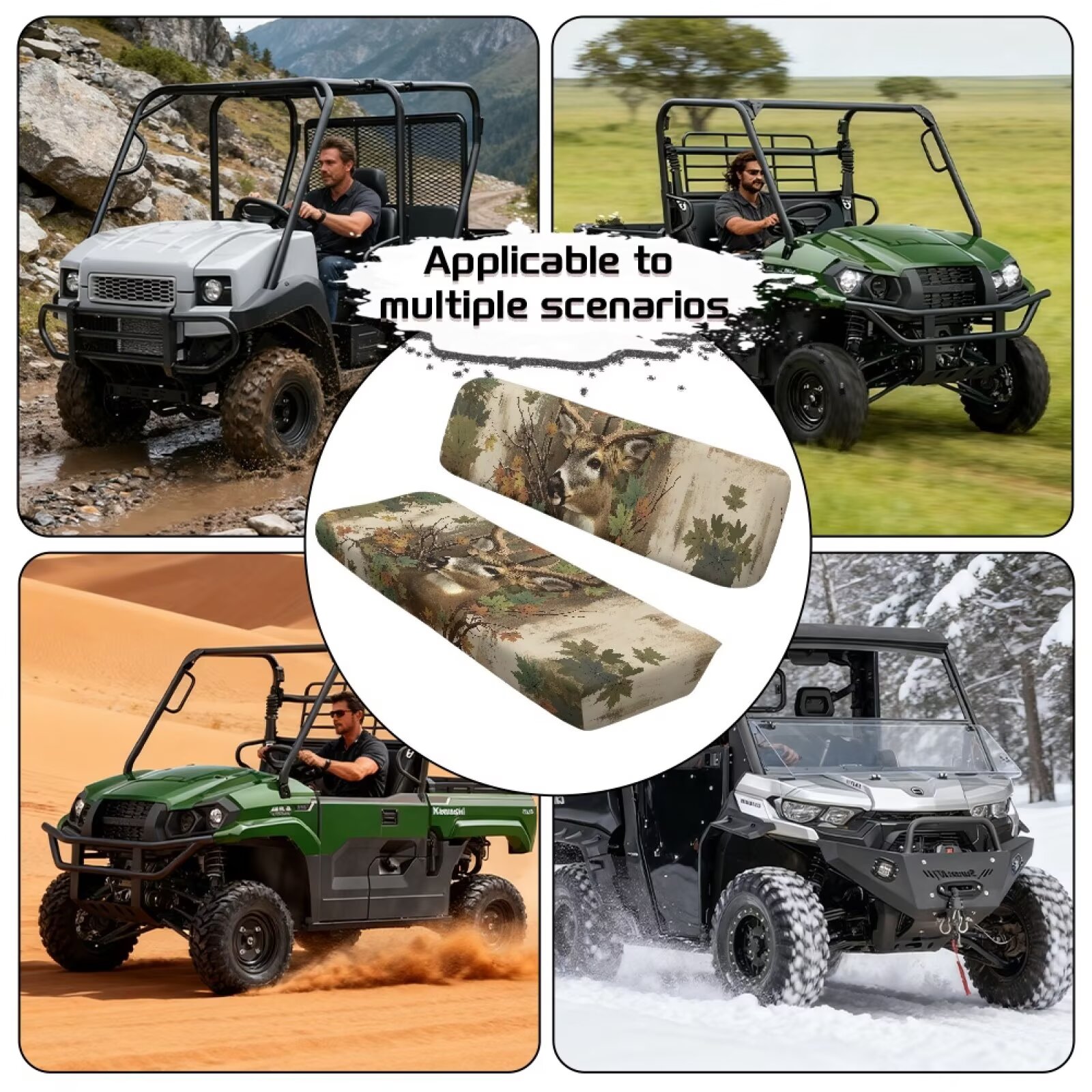 Uorisanigo Mule Seat Cover Non-Slip Camo Deer Hunter UTV Front Bench Seat Cover Compatible with Kawasaki Mule 3010 4x4 Hardwoods Green HD 2004-2008 Replacement UTV Accessories