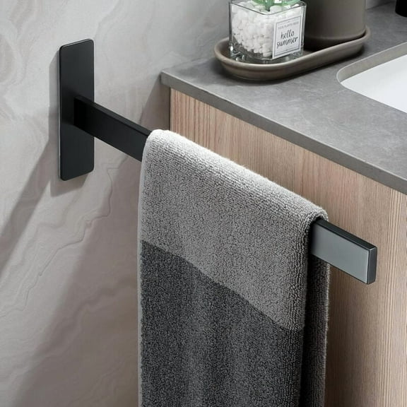 No Drilling Towel Holder Matte Black Stainless Steel Towel Rack Wall Mounted Towel Bar Self Adhesive Towel Holder for Bathroom and Kitchen