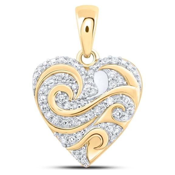 10kt Yellow Gold Womens Round Diamond Heart Pendant 1/6 Cttw