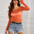 thumbnail image 2 of RYRJJ Womens Sheer Mesh Long Sleeve Cropped Tops Crew Neck See Through Tee Shirts Party Club Night Lace Blouse(Orange,XL), 2 of 6