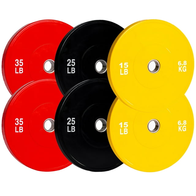 PRISP Olympic Bumper Weight Plate - Rubber Plate for 2 Inch Olympic Barbell with Steel Insert; Pairs, Sets and Single Plates Available
