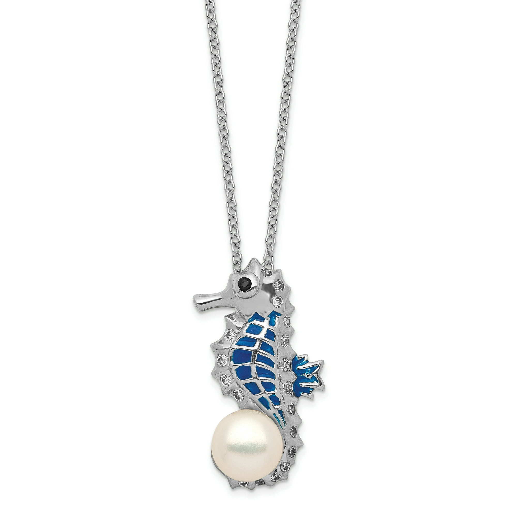 Cheryl M Sterling Silver CZ Freshwater Pearl Seahorse Necklace Cheryl M Sterling Silver CZ Freshwater Pearl Seahorse Necklace