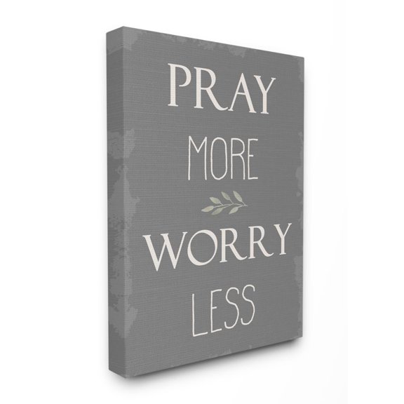 Stupell Industries Pray More Worry Less Soft Distressed Grey Charm Canvas Wall Art Design by Daphne Polselli, 36" x 48"