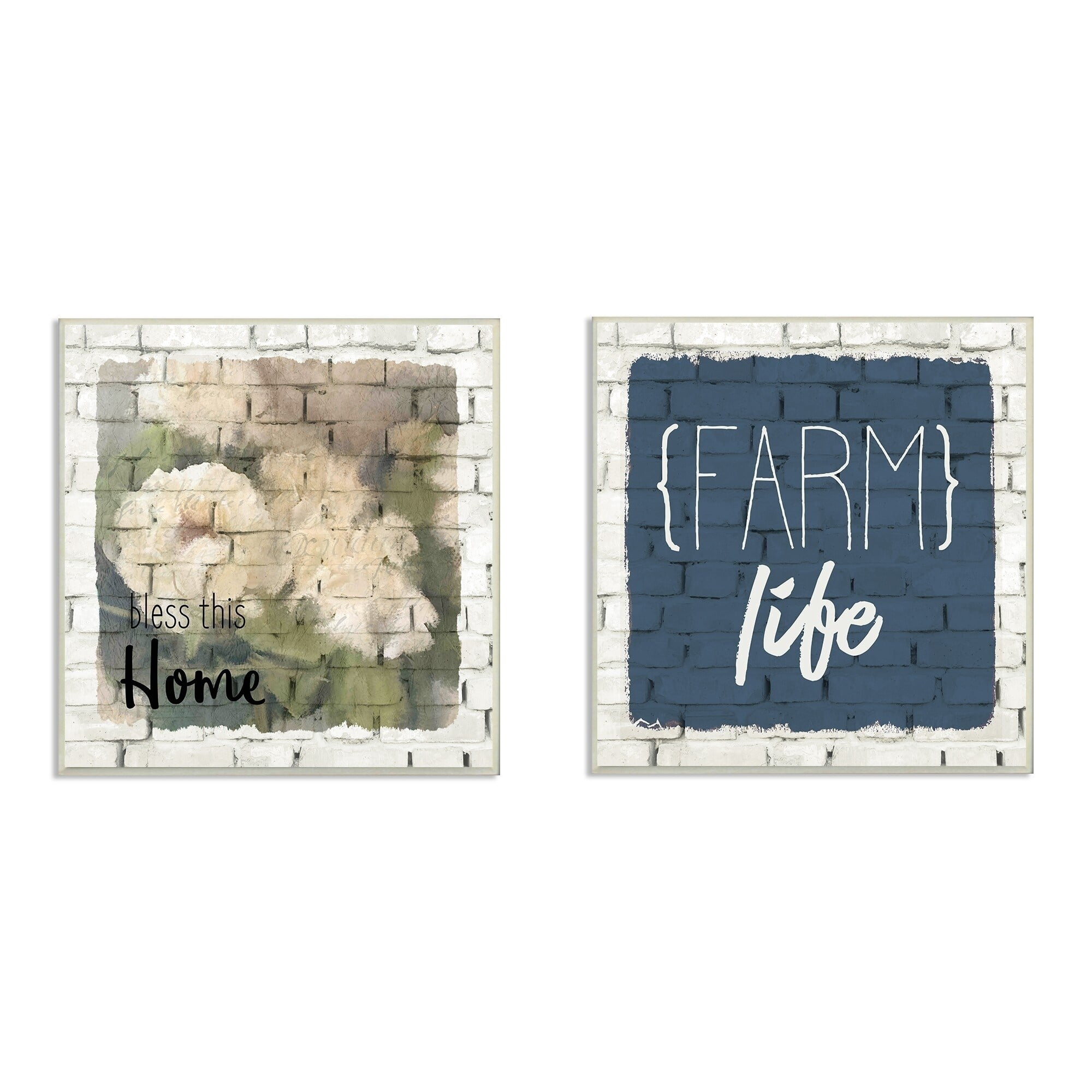 Stupell Bless This Home Farm Life White Brick Look 2pc Multi Piece Wood Wall Art Set, 12 x12 - 12 x 12