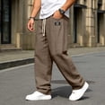 thumbnail image 2 of WOLIAUO Mens Linen Cotton Pants Drawstring Waist Lightweight Loose Fit Straight Leg Casual Big and Tall Linen Pants Beach Travel (XL Brown), 2 of 5