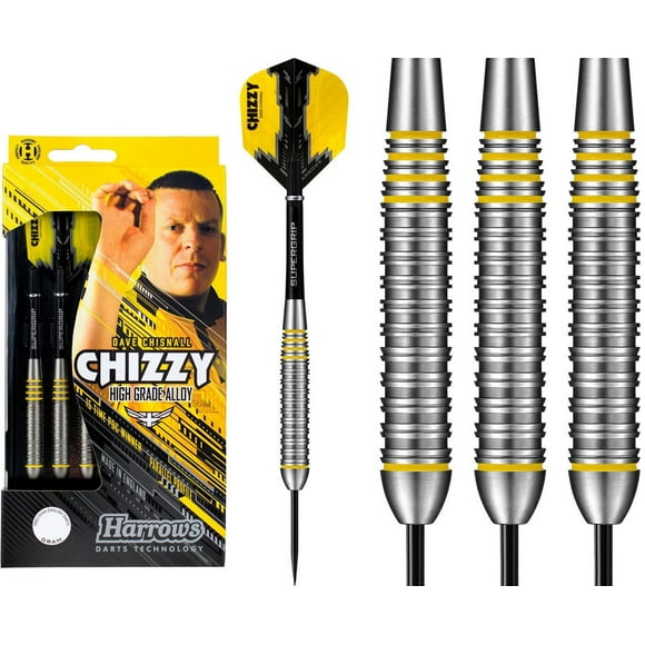 Harrows Chizzy Dave Chisnall Alloy Steel Tip Darts, 24 Grams, with Supergrip Shafts and Prime Flights