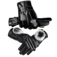 thumbnail image 2 of Guantes de cuero con pantalla táctil para hombres y mujeres, guantes gruesos con forro polar, resistentes al viento, impermeables y cálidos para andar en motocicleta en invierno, 2 of 6
