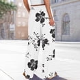 thumbnail image 5 of WTOBBY Women's Casual Wide Leg Pants with Stretch Belt Floral Print Pockets and Adjustable Tie Design for a Comfortable Lightweight Summer Outfit ,White 2XL, 5 of 6