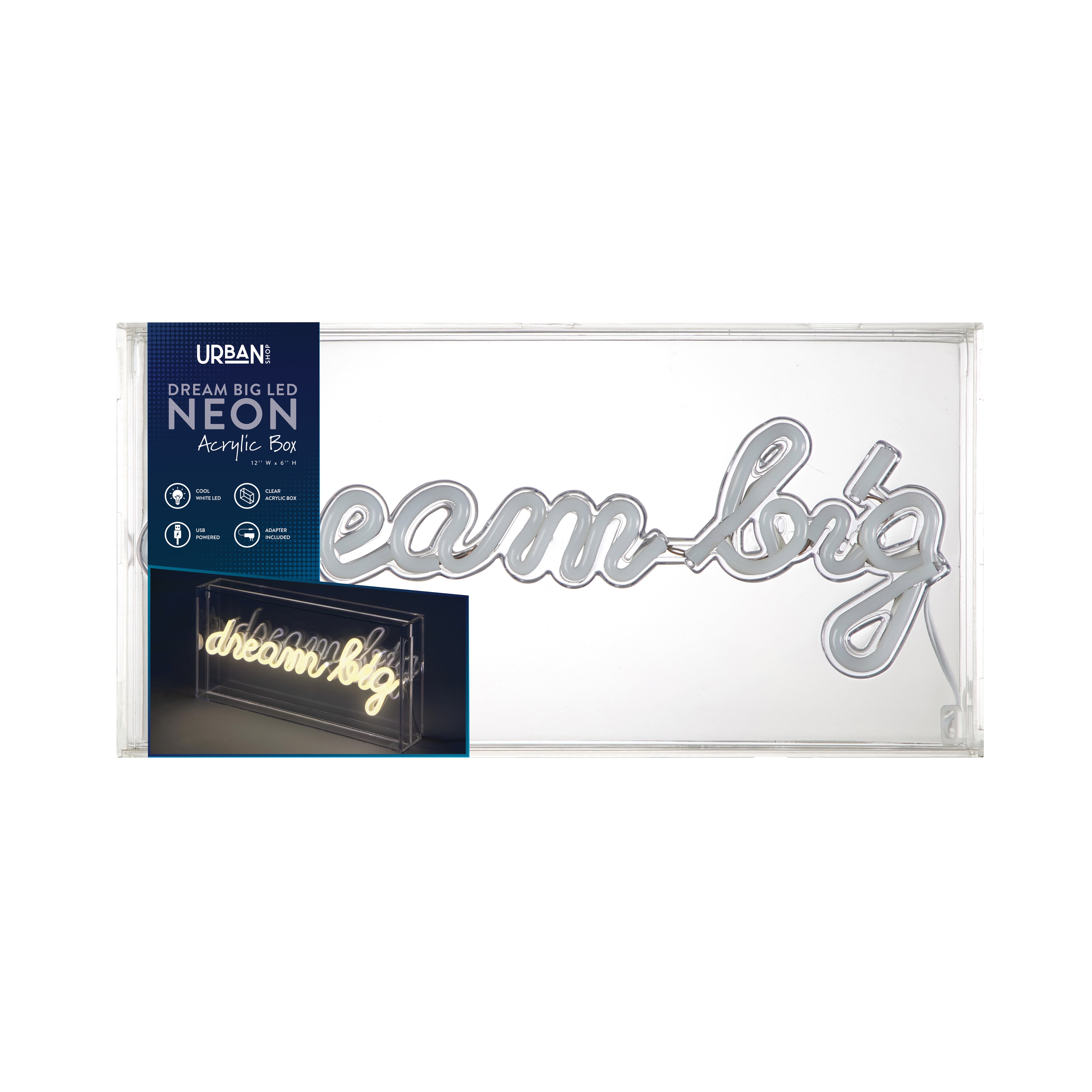 Urban Shop LED Neon Dream Big Clear Acrylic Box, Cool White