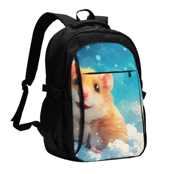 Easygdp Cloud Cute Hamster Mochila para Laptop de Viaje con Puerto USB, Mochila para Laptop con Puerto de Carga USB para Mujeres y Hombres