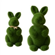 Zhaomeidaxi 2Pcs Easter Artificial Moss Bunny Rabbit Figurine Decorations Easter Home Party Decorations Gifts