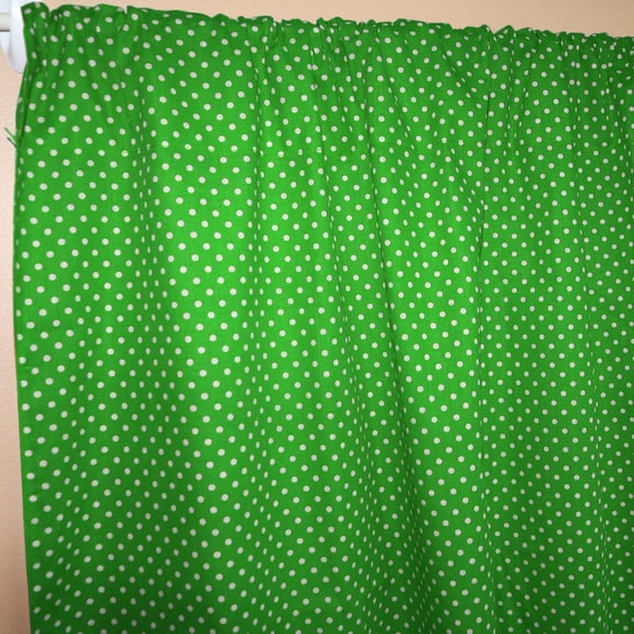 Cotton Curtain Polka Dots Print 58 Inch Wide / Mini Dots White on Green