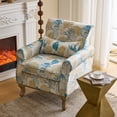 thumbnail image 4 of Ktaxon Floral Print Velvet Accent Chair with Lumbar Pillow, Upholstered Club Chair with Rubber Wood Legs, Living Room Armchair for Bedroom Reading Corner Beige, 4 of 10