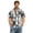Gray, variant on Retro Geometric & Aztec Print Short Sleeve Button Down Shirt for Men, Vintage Cuban Collar Casual Top - Breathable Cotton Linen Blend Summer Beach Vacation Tee with Chest Pocket Black L