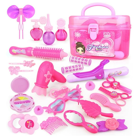 MesaSe Makeup Toys Kids Set Cosmetic Girls Play Pretend Hair Princess Beauty ABS Table Children Gifts 34pcs