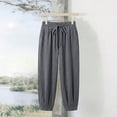 thumbnail image 4 of Miluxas Elastic Waistband Wide Leg Pants for Women Solid Loose Fit Tapered Trousers with Pockets Streetwear & Beachwear Gray, 4 of 9
