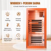 OUTEXER 1-Person Home Sauna, 1495W Dry FAR Infrared Sauna Room Indoor with Low EMF, Bluetooth Speakers & Color Lighting for Gym or Home