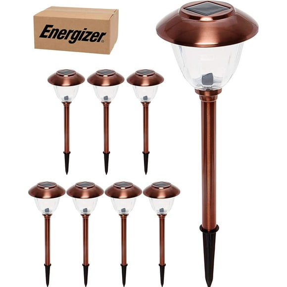 LED Solar Pathway Lights - 8 Pack of [Copper] Outdoor Solar Lights - IP65 Waterproof w/Auto On/Off - Patterned Glass and Metal Construction Coated in Copper