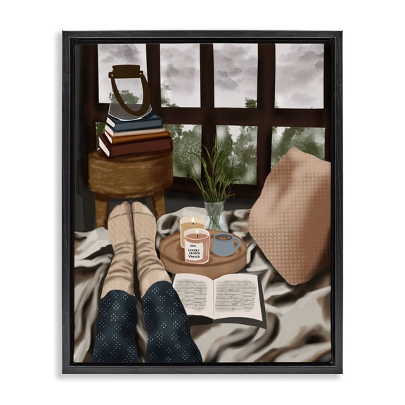 Stupell Industries Rustic Lodge Relaxing Reading in Bed Black Floating Frame Canvas Art, 17 x 21, by Saba Rauf