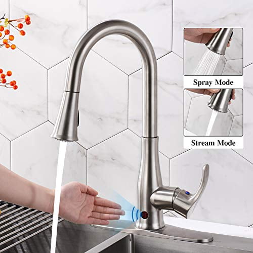 Touchless Kitchen Faucet Automatic Motion Sensor Single Handle With 2 Modes Pull Down Sprayer Brushed Nickel Sink Faucet With Fingerprints Resistant Single Hole And 3 Hole Deck Mount Qomolangma Walmart Com Walmart Com