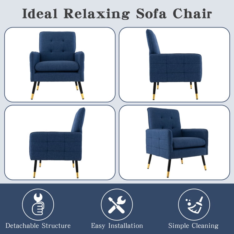 Finihen Accent Chair, Upholstered Accent Armchair, Linen Fabric Accent Chair with Removable Seat Cushion, for Living Room, Bedroom, Reception Room, Blue Finihen Accent Chair, Upholstered Accent Armchair, Linen Fabric Accent Chair with Removable Seat Cushion, for Living Room, Bedroom, Reception Room, Blue