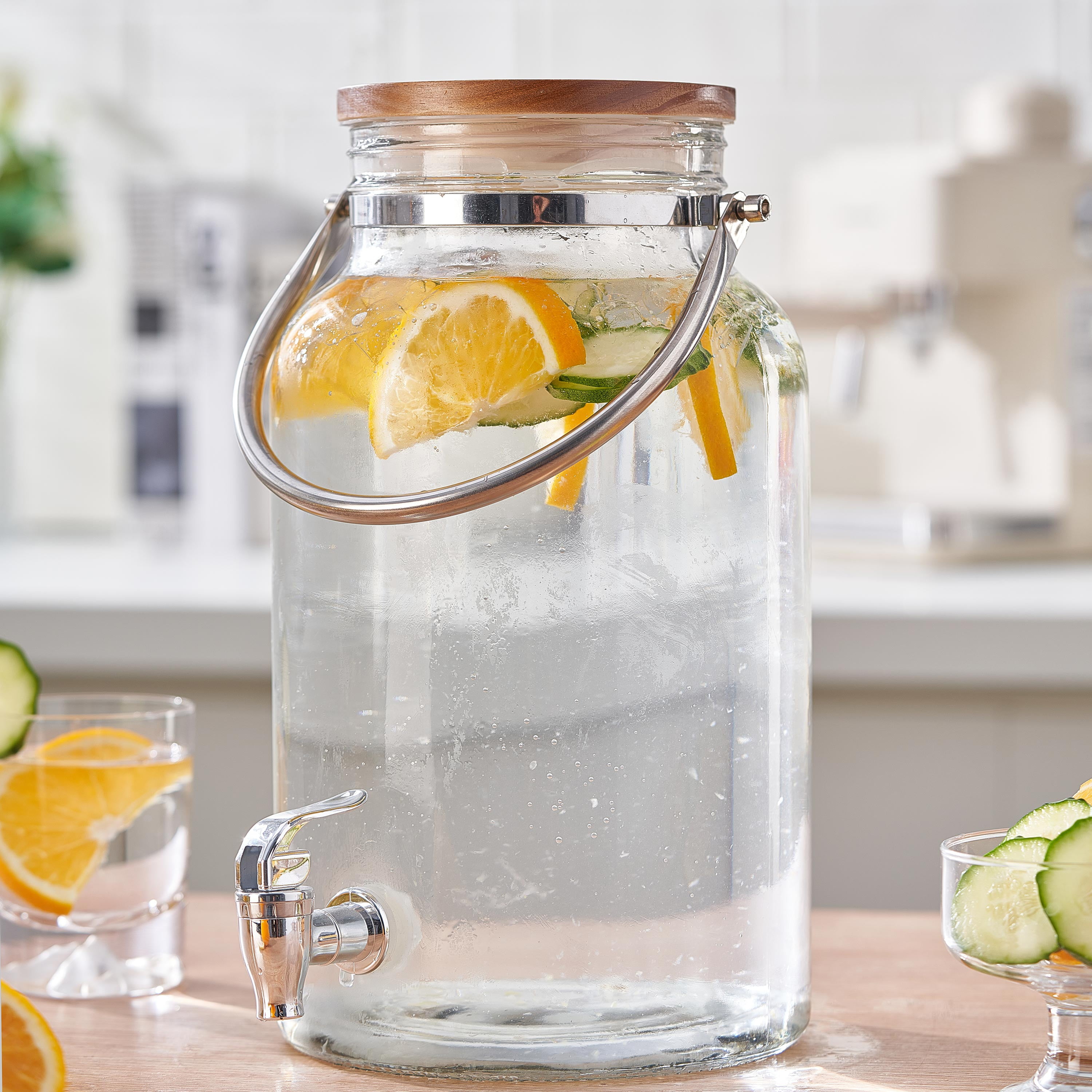 Better Homes & Gardens Glass 1.5 Gallon Beverage Dispenser with Wood Lid