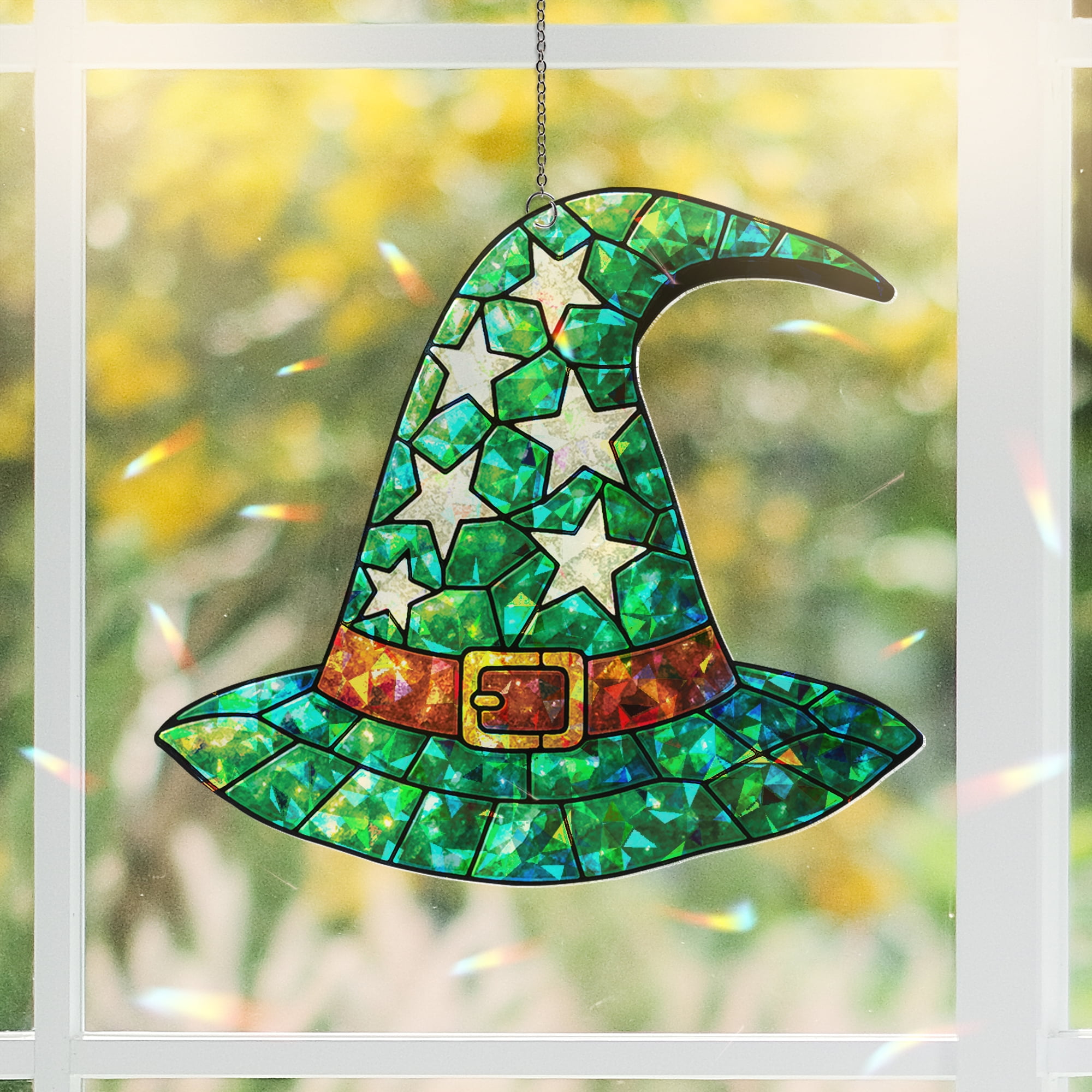 Lotusprinthandmade Funny Halloween Skeleton Spooky Graphic Custom Shape Broken Glass Hologram Ornament 6in, Halloween Skeleton Hologram Decoration