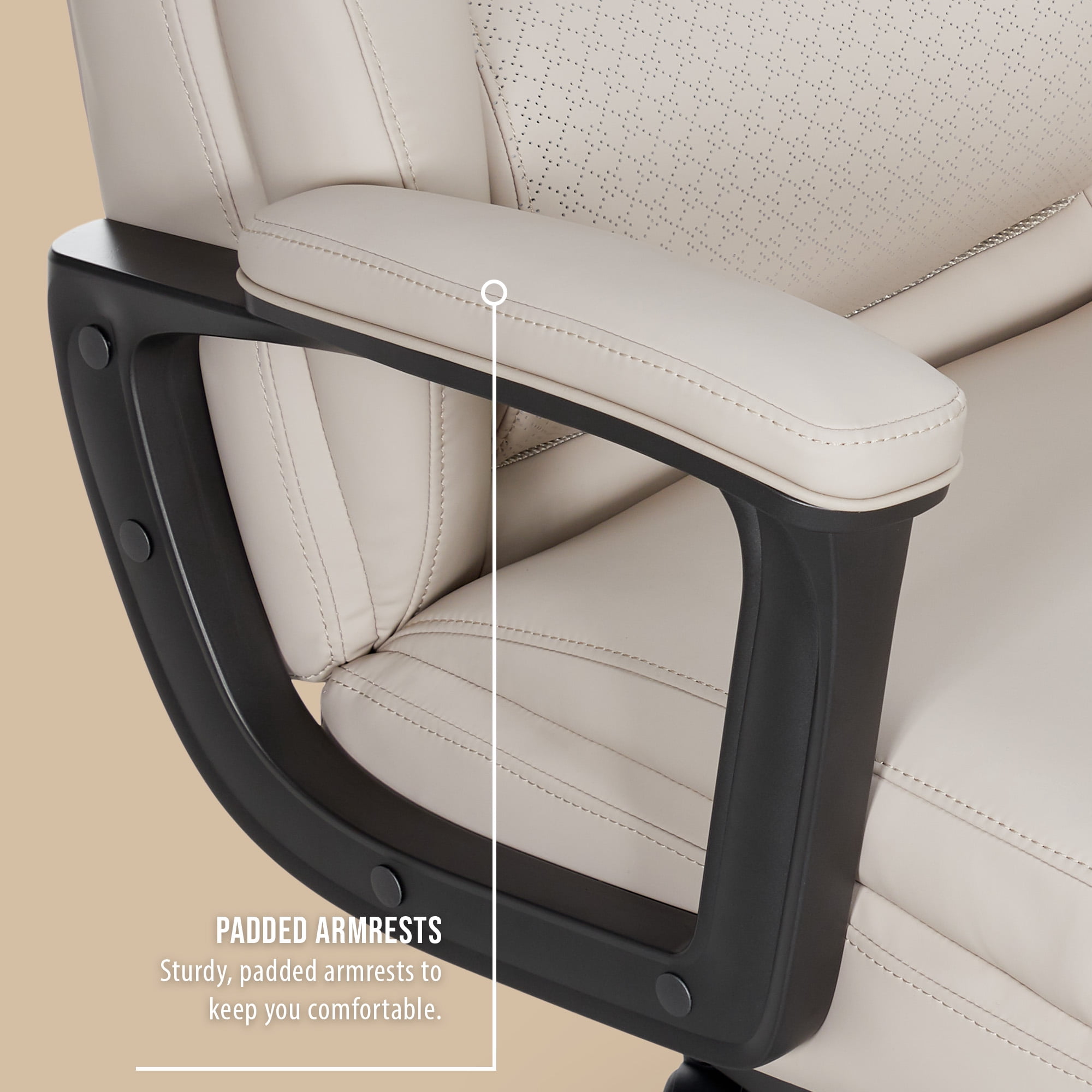 Shaquille O'Neal Rion Ergonomic Heavy-Duty Office Chair, PureSoft Upholstery, High-Back Desk Chair with 400 lb Capacity, Ivory