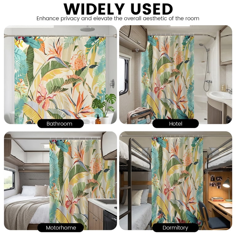 Tropical Leaf Shower Curtain with Palm and Monstera Print photo 6