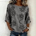 thumbnail image 5 of Summer Tops for Women 100% Cotton Fashion Casual Embroidery Round Neck 3/4 Sleeve Spring Blouse Tops, 5 of 7