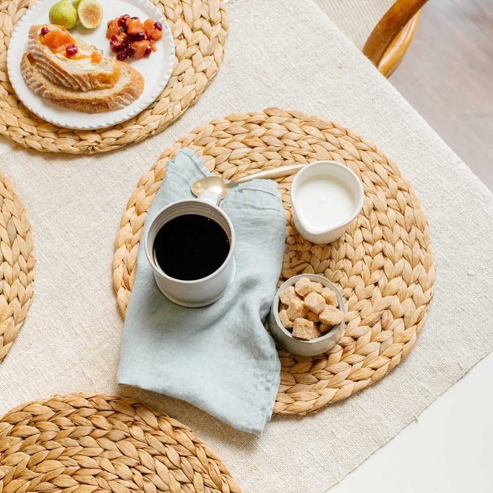 Set of 4 Round Water Hyacinth Placemats, Natural Wicker Placemats Set of 4, Weave Placemats Handmade, Rattan Tablemats for Dining Table (15" Round)