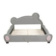 thumbnail image 4 of Harper & Bright Designs Queen Size Kids Velvet Upholstered Platform Bed with Bear-Shaped Headboard, Wood Platform Bed Frame with Bed-End Storage Pocket for Teens Girls Bedroom, Gray, 4 of 10
