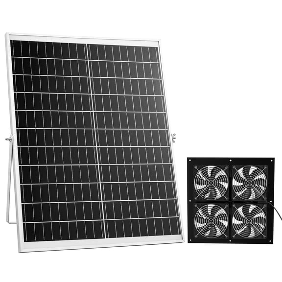 KFFKFF Solar-Powered Ventilation Kit, 25W Panel with 4 High-Speed Fans, Adjustable Panel Angle, 2668 RPM, Versatile Installation for Greenhouses, Grow Tents, Chicken Coops, and Shelters