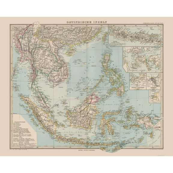 Historic Map - Asia Southeast - Stieler  1885 - Vintage Wall Art