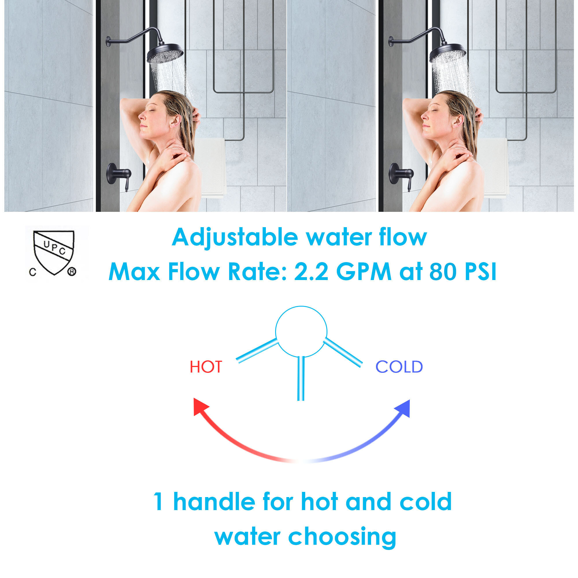 Aquaterior 8" Wall Mounted Rain Shower Head Rainfall Faucet Bathroom Lavatory Home CUPC Matte