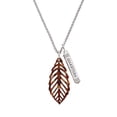 thumbnail image 2 of Delight Jewelry Acrylic Large Leaf Pearly Brown Silvertone Guardian Angel Bar Charm Necklace, 23", 2 of 4