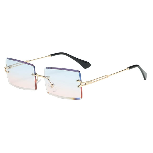 Lunettes de Soleil Carrées Sans Monture Verres Teintés Rétro Fête Rave Verres - Bleu et Rose