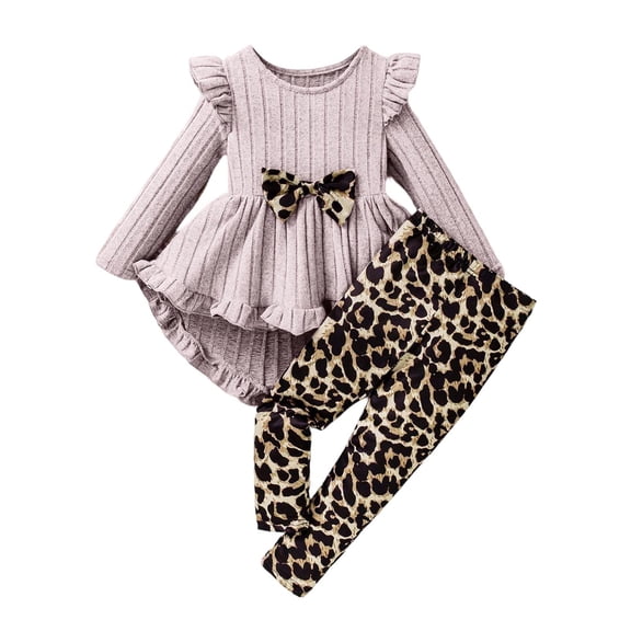 Vedolay Kid Toddler Girl Clothes Bowknot Ruffle Sleeve Top Floral Allover Pants Fall Winter Outfit Set (Khaki,7 Years)