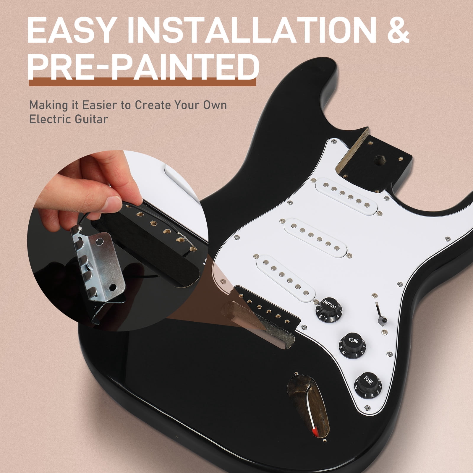 Ktaxon DIY Electric Guitar Kit, 6 String ST Style Electric Guitar Kits with Mahogany Body, Maple Neck and Accessories Black