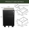 thumbnail image 3 of 2 Drawer Mobile File Cabinet with Lock Vertical File Cabinet Metal Filing Cabinet for Legal/Letter/A4/F4 Size for Home Office, Black, 3 of 6
