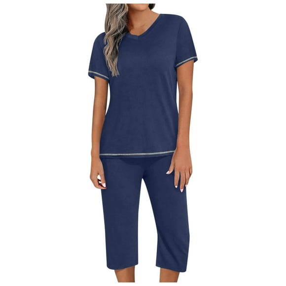 TJAZFJPA Pajama Pants Women Fuzzy Women's Two Piece Home Wear V Neck Top Shorts Pajamas Set Pajama Sets for Women 2 Piece Pants Long Sleeve Flannel Pajamas Women
