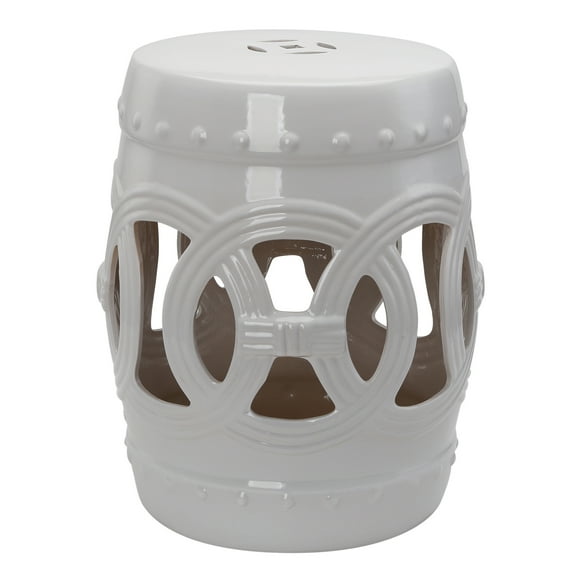 Homiyad Ceramic Garden Stool, with Double-Coin Knotted Ring Design, Glazed easy clean, support up to 300 lbs, Home Collection, White | Aosom.com