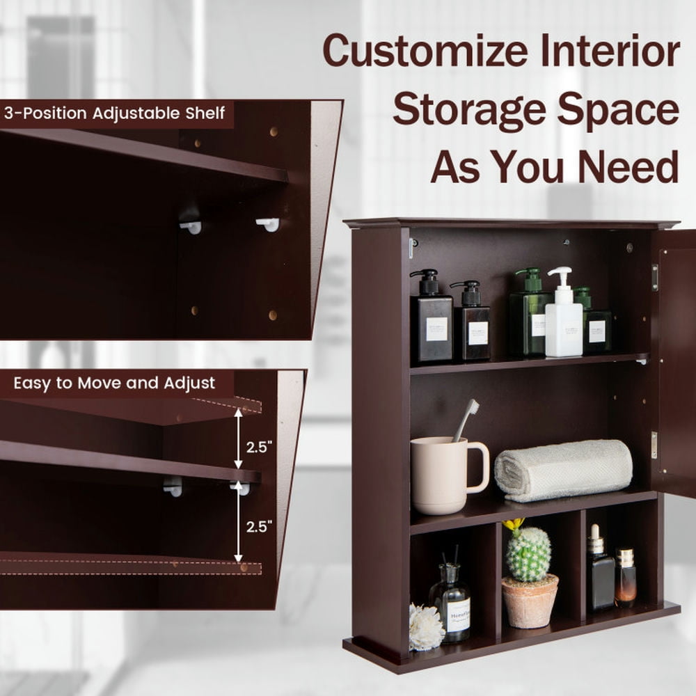 Finihen Bathroom Wall Cabinet, Wall Mounted Bathroom Mirror Cabinet, Wall Mounted and Mirrored Bathroom Cabinet, for Bathroom, Brown Finihen Bathroom Wall Cabinet, Wall Mounted Bathroom Mirror Cabinet, Wall Mounted and Mirrored Bathroom Cabinet, for Bathroom, Brown