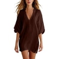 thumbnail image 2 of WCJM Womens Button Down Swimsuit Cover Up Bathing Suit Cover Up Shirt Dress Summer Beach (Coffee,S), 2 of 5